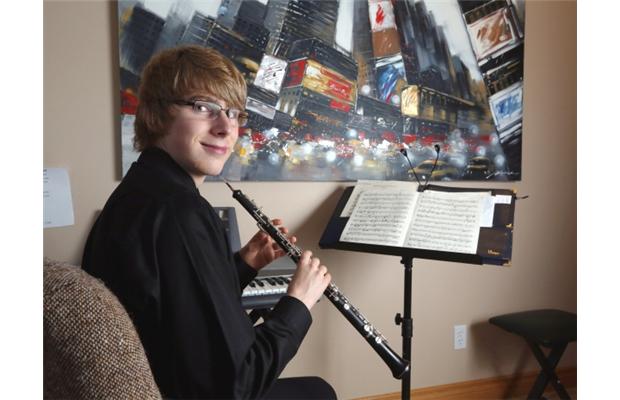Photo courtesy Calgary Herald, Christina Ryan Mount Royal Conservatory oboe student and composer Trevor Mansell is in demand. The talented teen is off to study at Florida's prestigious Lynn University on a full scholarship.